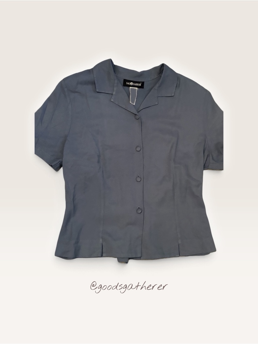 VINTAGE Sag Harbor Blue Short Sleeve Button Front Blouse with Back Tie